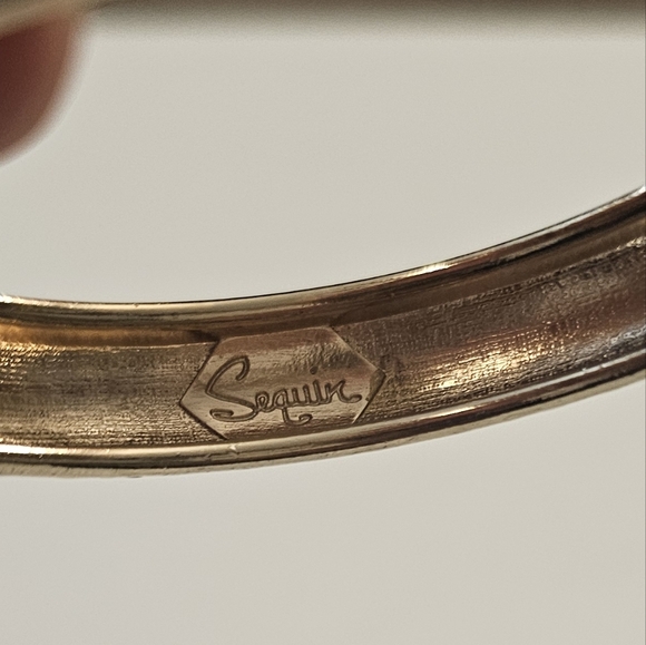 Vintage Gold Tone Sequin Enamel & Rhinestone Cuff Clamper Bracelet. - Picture 10 of 14